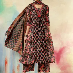 KIMAYRA Women Floral Printed Regular Pure Cotton Kurta with Trousers & With Dupatta-picture-30