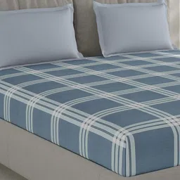 Monte Carlo Blue & Off White Printed 210 TC Cotton Queen Bedsheet Set 2.2 x 2.5 m-image-74