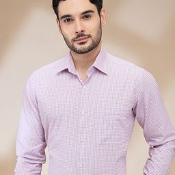 Raymond Men Contemporary Spread Collar Micro Checked Cotton Formal Shirt-image-53