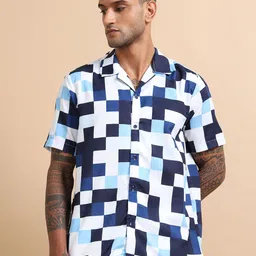 StitchX Geometric Printed Cubans Collar Short Sleeves Standard Printed Casual Shirt-image-83