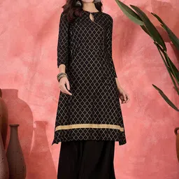 Sangria Women Floral Embroidered Regular Thread Work Kurta with Palazzos-25