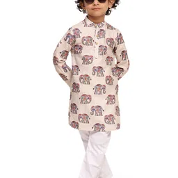 Funny Bones Clothings Boys Animal Printed Regular Linen Kurta with Pyjamas-9