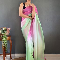 HERE&NOW Colourblocked Ready to Wear Pure Georgette Saree-picture-9