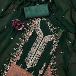 MANVAA Floral Embroidered Thread Work Georgette Unstitched Dress Material-picture-35