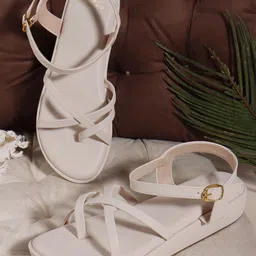 Carlton London Women Open Toe Comfort Sandals with Buckle-43