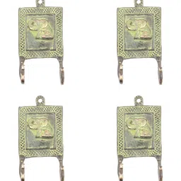 IndianShelf Green and Yellow 4 Pieces Elephant Textured Brass Wall Hooks-image-3