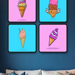 SAF 4-Pcs Pink & Blue Ice Cream Theme Painting Wall Art-picture-26