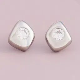 Kushal's Fashion Jewellery Rhodium-Plated Geometric Shaped Zircon Studded Studs Earrings-picture-13