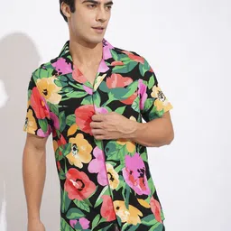 Being Human Men Spread Collar Floral Printed Cotton Slim Fit Casual Shirt-picture-36