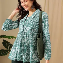 HERE&NOW Women Floral Printed Cotton Top-30