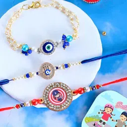 CraftVatika Kids Set Of 3 Brother & Bhabhi Rakhi With Tilak Greeting Card & Fridge Magnet-6