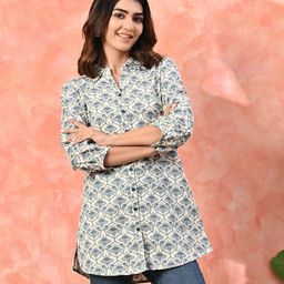 Sangria Mandarin Collar Printed Cotton Ethnic Tunic-picture-27