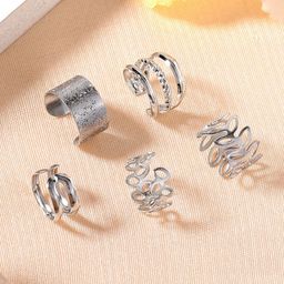 Estele Set of 5 Rhodium-Plated Leaf Shaped Ear Cuffs-51