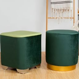 Shadowkart Set Of 2 Green Wooden Pouffes Sitting Ottomans-image-45