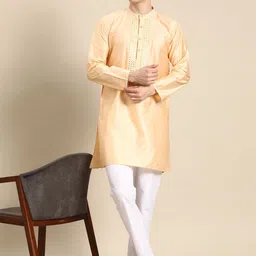 Anouk Cream-Coloured Mandarin Collar Mirror Work Kurta image 4