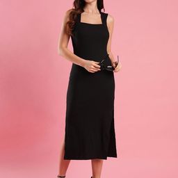 Globus Square Neck Shoulder Straps Sheath Midi Dress-image-26
