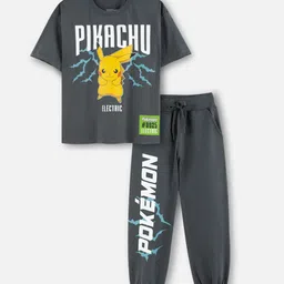 Nap Chief Kids Pikachu Electrifying Printed Pure Cotton T-Shirt With Jogger Set-image-28