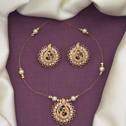Rujve Jewellery Gold-Plated Cubic Zirconia Stone-Studded & Beaded Jewellery Set-image-45