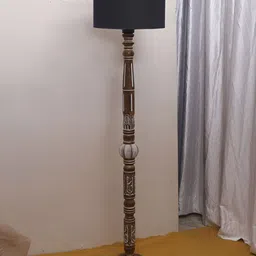 Devansh Black Drum Wooden Floor Lamp-13