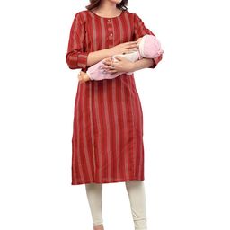 B2F Manufacturing & Designing Kurti Women Striped Maternity Straight Kurta-image-90
