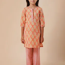 Sangria Girls Printed Pure Cotton Kurta With Trousers-picture-31