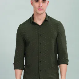 Blu MNKY Smart Slim Fit Self Design Spread Collar Casual Shirt-image-17