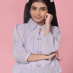 V-Mart Girls Crinkle Puff Sleeves Cotton Shirt Style Top-picture-13