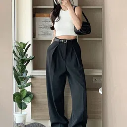 StyleAsh Women Relaxed Straight Leg Straight Fit High-Rise Joggers Trousers-image-43