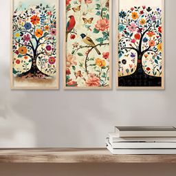 Kotart Brown & White 3 Pieces Floral and Botanical Wooden Wall Paintings-35