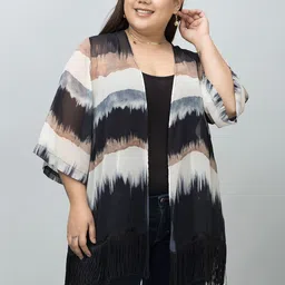 PURYS PLUS Women Printed Tasselled Longline Shrug-38