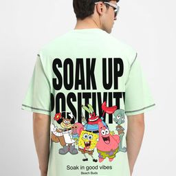 Bewakoof Men Graphic Printed Round Neck Pure Cotton Oversized Spongebob T-shirt-image-16