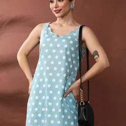 Anouk Polka Dots Printed Sweetheart Neck Pure Cotton Straight Kurta With Trouser-picture-34