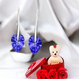 UNIVERSITY TRENDZ Silver-Plated Heart Stud Drop Earrings With White Teddy Bear Gift Set image 2