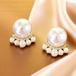 M55 Gold-Plated Pearls Beaded Circular Shaped Studs-17