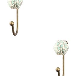 IndianShelf Gold-Toned & White 2 Pieces Abstract Printed Ceramic Hexagon Wall Hooks-31