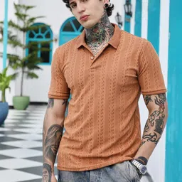 Campus Sutra Geometric Self Design Polo Collar T-shirt-picture-41