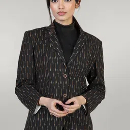 Talethread Ikat Printed Cotton Single-Breasted Casual Blazer-image-3