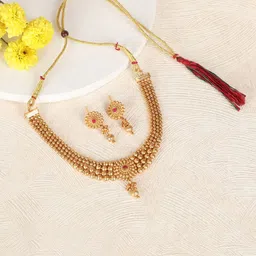 Thrillz Gold-Plated Cubic Zirconia Studded & Beaded Jewellery Set-1
