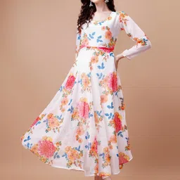 Jash Creation Floral Printed Round Neck Anarkali Kurta With Dupatta-51
