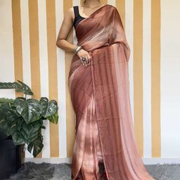 HERE&NOW Striped Pure Chiffon Ready to Wear Saree-picture-13