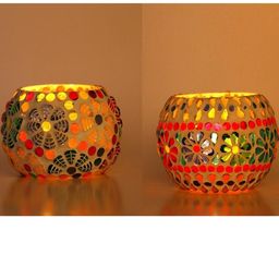 Somil Vibrant Glass Candle Holder, Size-8.5 X 8.5 X 7 Cm , 11 X 11 X 8 Cm Pack OF 2-image-93