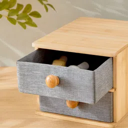 Home Centre Regan Oxford Grey & Brown Textured Bamboo 2-Tiered Storage Drawers-17