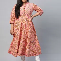 IKRASS Women Floral Printed Mirror Work Anarkali Kurta-image-40