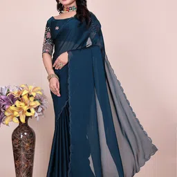 K 5 Fashion Beads and Stones Pure Chiffon Saree Embroidered Blouse-picture-8
