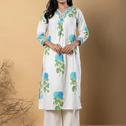 Readiprint Floral Printed V-Neck Sequinned Straight Kurta with Palazzos-image-56