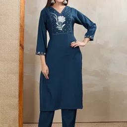 Women Basket Women Floral Embroidered Kurta with Trousers-55