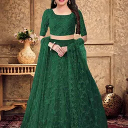 F Plus Fashion Girls Green Net Semi-Stitched Lehenga Choli-picture-18