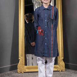 HOITY MOPPET Boys Quirky Printed Shirt Collar Kurta With Trousers-image-72