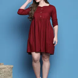 Merira Pure Cotton Sweetheart Neck A-Line Dress-image-10