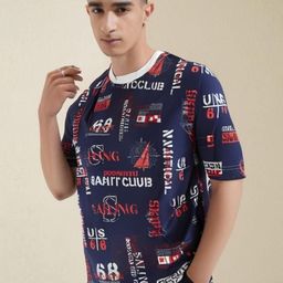 Moda Rapido Typography Printed Round Neck Short Sleeves Oversized T-shirt-image-63